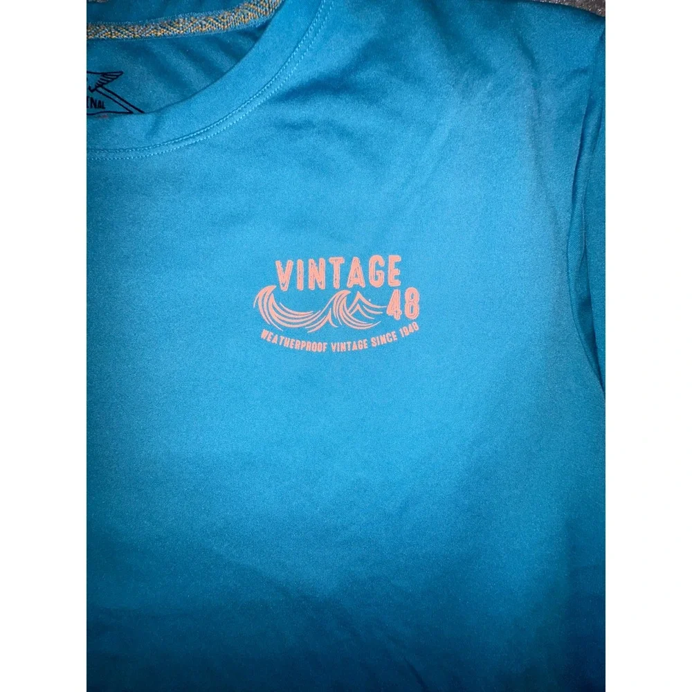 Weatherproof Vintage Mens XL Teal Blue Long Sleeve Graphic Performance T-Shirt